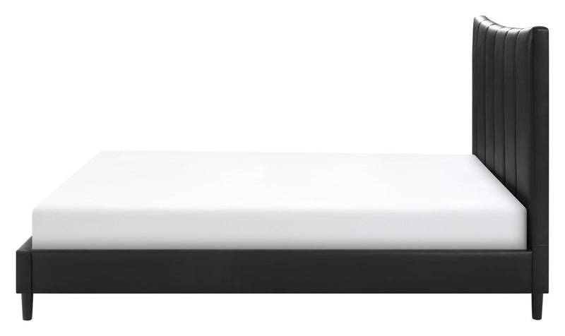 Paseo Platform Bed in Black Vegan-Leather Fabric - Queen Size