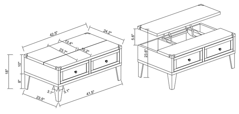 London 42\" Industrial Coffee Table – Grey Wood Finish and Silvery Metal Legs