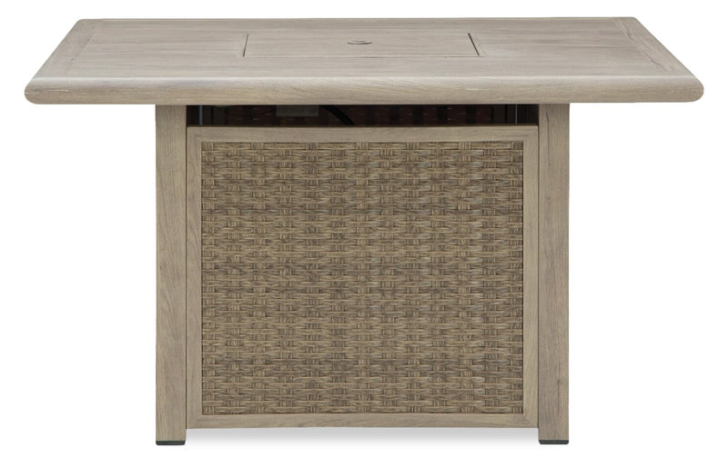 Muskoka Outdoor Patio Fire Pit Table - 50,000 BTU, Resin Wicker, Metal - Beige