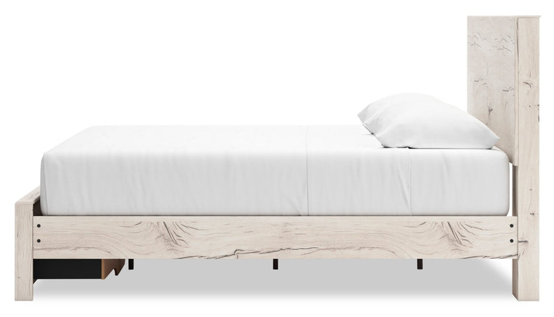 Derekson Storage Bed with 2 Built-In Footboard Drawers, Rustic White - King Size