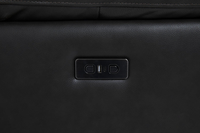 Sorrento 6-Piece Genuine Leather Power Reclining Sectional with Storage Console and USB Port - Charcoal Grey