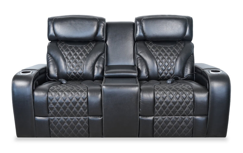 Elite 74\" Genuine Leather Massage Power Reclining Loveseat with Immersive Audio and Power Headrests - Black