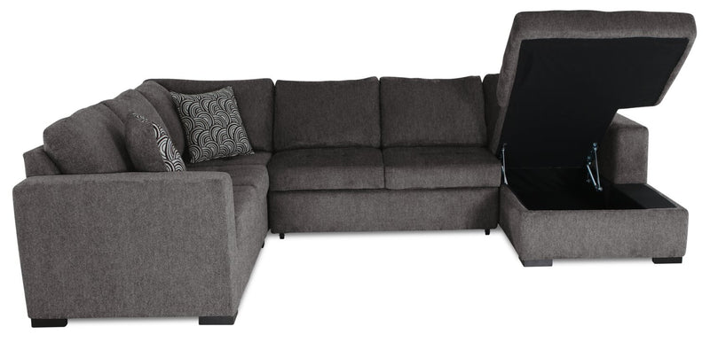 Made in Canada Legend 4-Piece Right-Facing Chenille Fabric Sleeper Sectional with Storage Chaise - Pewter Brown