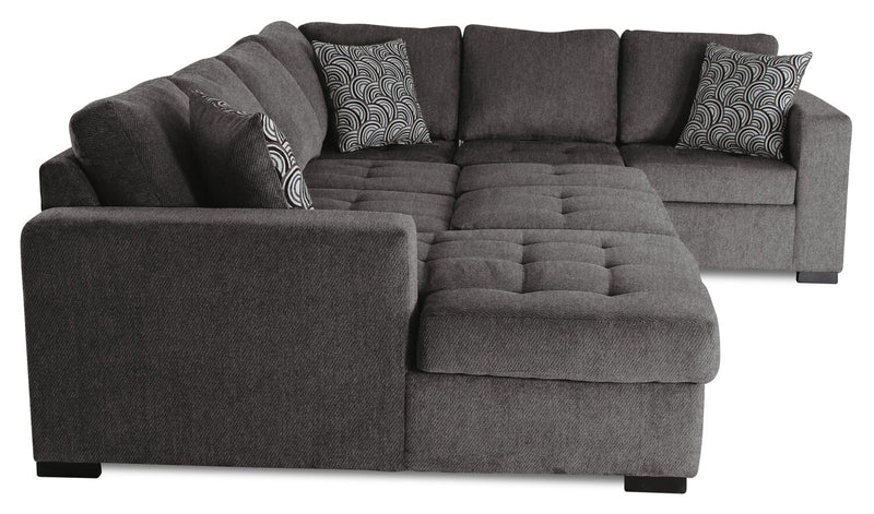 Made in Canada Legend 4-Piece Left-Facing Chenille Fabric Sleeper Sectional with Storage Chaise - Pewter Brown