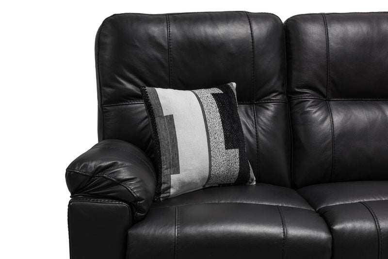 Made in Canada Dawson 64\" Genuine Leather Power Reclining Loveseat with USB Port and Accent Pillows – Black
