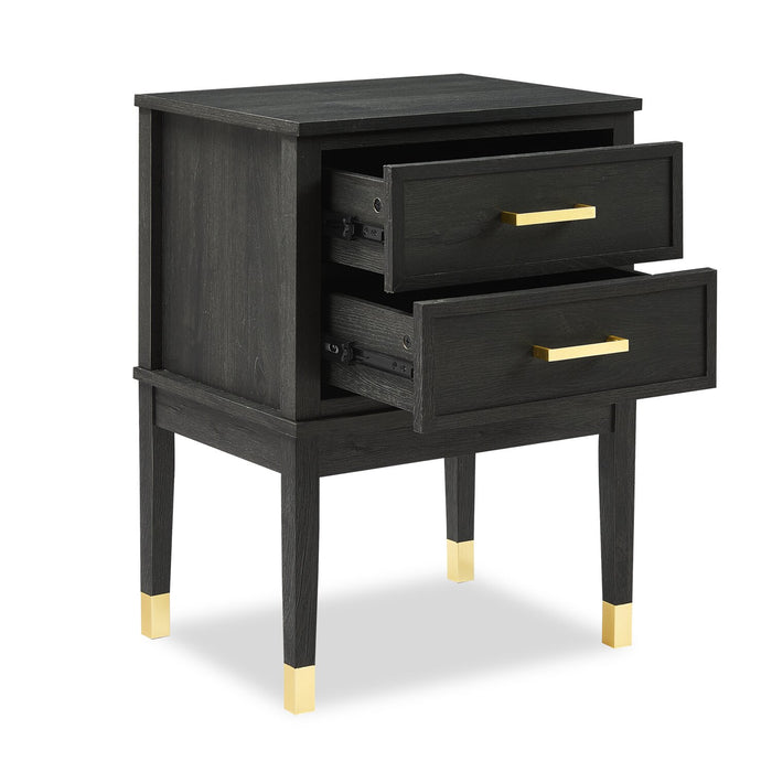 Alia Bedside 2-Drawer Nightstand with Gold Accent, 18\"W x 25.75\"H - Black