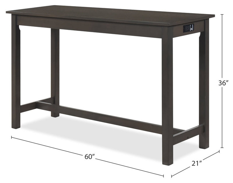 Noah 60” Modern Sofa Table with 3 Counter-Height Stools and USB Ports - Grey