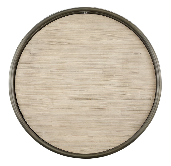 Saxon 38\" Modern Round Coffee Table with Shelf - Natural and Vintage Nickel