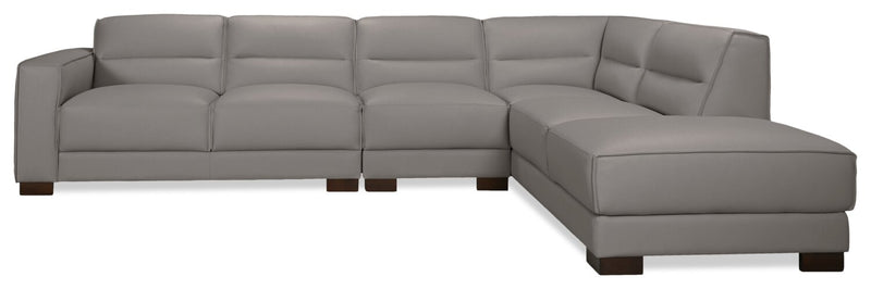 Citadel 3-Piece Right-Facing Top-Grain Genuine Leather Sectional with Wood Legs - Grey