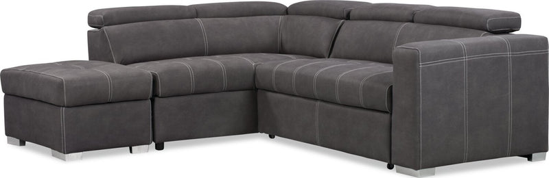 Drake 3-Piece Left-Facing Faux Suede Fabric Sleeper Sectional with Storage Ottoman - Cement Grey