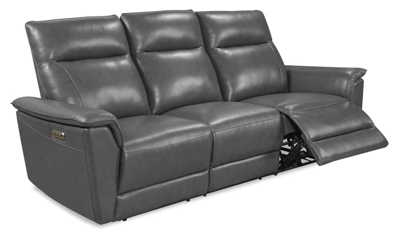Chateau d’Ax Angelo 84.25\" Genuine Leather Power Reclining Sofa with Power Headrests - Grey