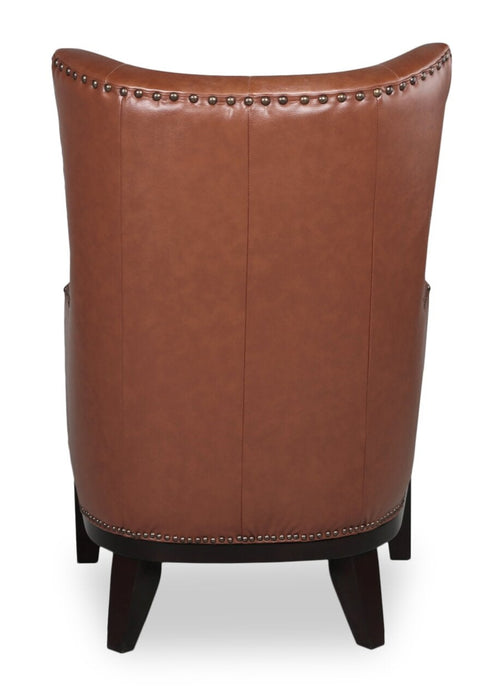 Haden 30\" Genuine Leather Accent Chair with Wood Base and Nailhead Trim - Sidekick Cobblestone Brown