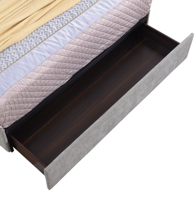 Amos Upholstered Storage Bed Base in Grey Fabric with 3 Built-in Drawers  - Full Size
