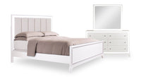 Halo 5pc Bedroom Set with Bed, Dresser & Mirror, LED, Glam, White - King Size