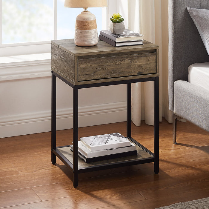 Akio Bedside 1-Drawer Nightstand with Lift-top Storage, 18\"W x 25.75\"H - Brown/Black