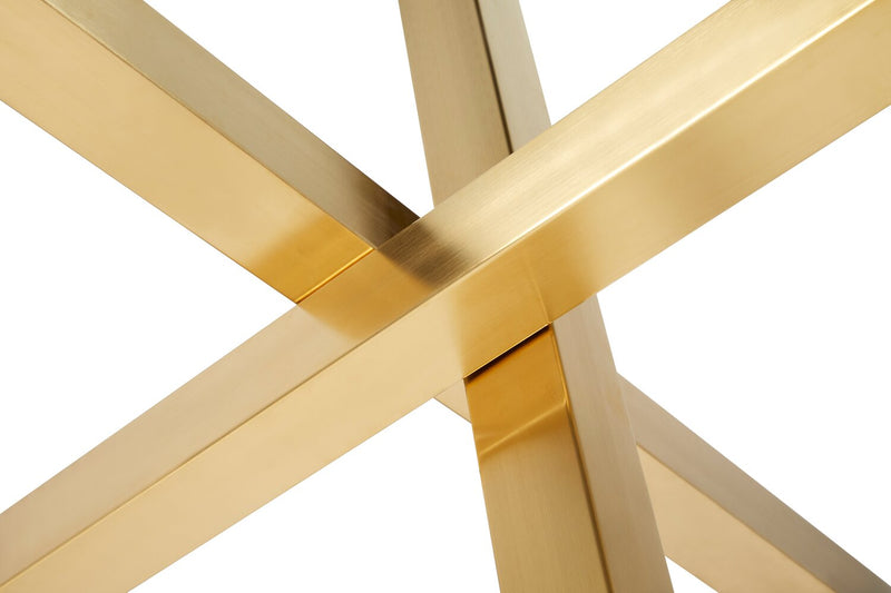 Gem Dining Table with Glass Top, Metal Geometric Base, 55\"W Round - Gold