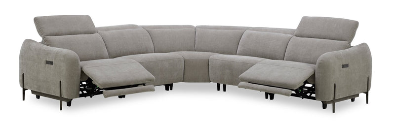 Caprice 5-Piece Power Reclining Sectional with Power Headrests - Truffle