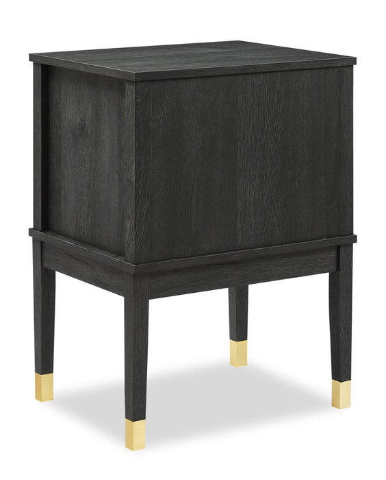 Alia Bedside 2-Drawer Nightstand with Gold Accent, 18\"W x 25.75\"H - Black