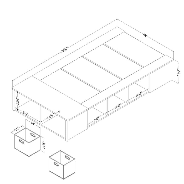 Everley Platform Bed with Built-in Storage & Baskets, White - Twin Size