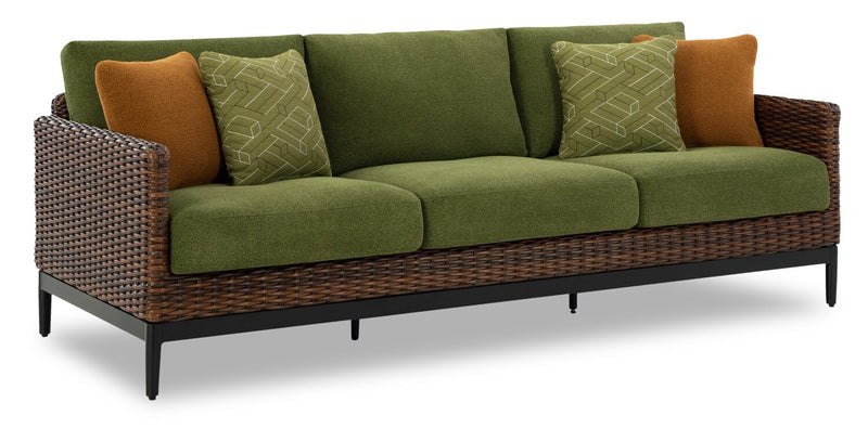 Tofino Outdoor Patio Sofa - Resin Wicker, UV & Weather Resistant - Green/Brown/Black