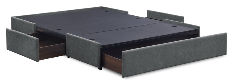 Amos Upholstered Storage Bed in Charcoal Fabric with Tufted Headboard & 3 Built-in Drawers - King Size