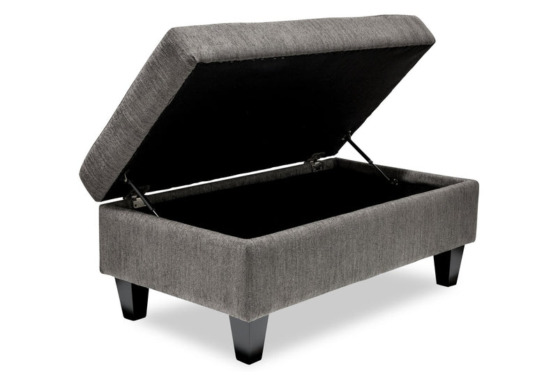 Made in Canada Nofia 44\" Chenille Fabric Storage Ottoman with Wood Legs - Charcoal Grey