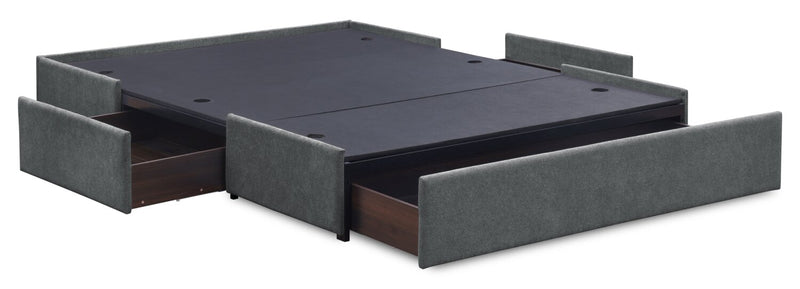 Amos Upholstered Storage Bed Base in Charcoal Fabric with 3 Built-in Drawers  - Full Size
