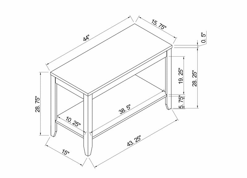 Roma  44\" Rustic Sofa Table with Shelf - Black Marble Look