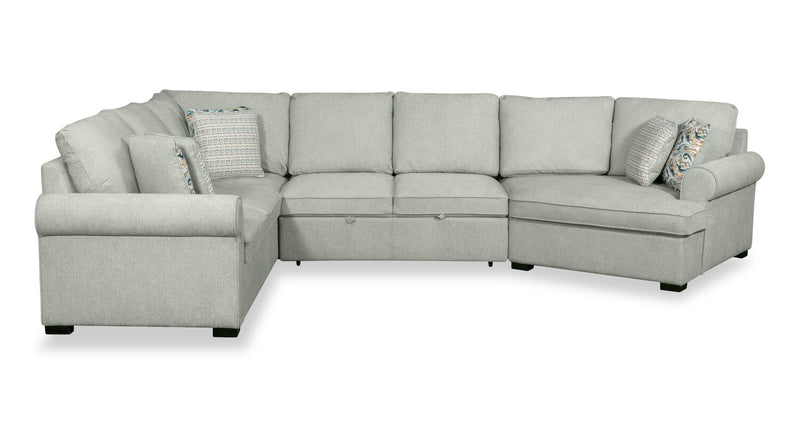 Scott Living Haven 3-Piece Right-Facing Chenille Fabric Cuddler Sleeper Sectional - Seafoam Blue
