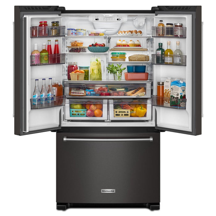 KitchenAid 36\" 20 Cu. Ft. Counter-Depth French-Door Refrigerator - Black Stainless Steel - KRFC136RBS