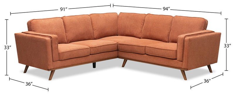 Kort & Co. Kassia 2-Piece Linen-Look Fabric Sectional with Wood Base and Legs - Orange