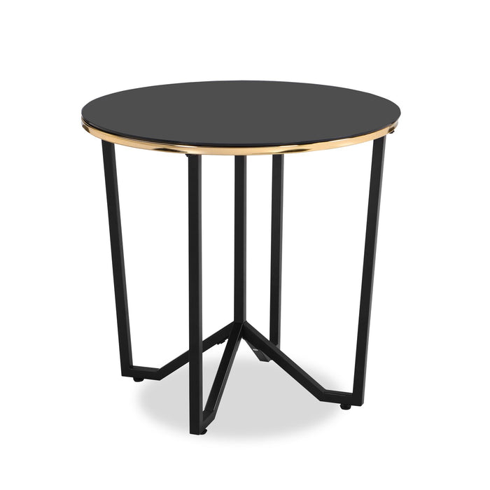 Xander 24\" Modern Round Glass Top End Table - Black and Gold with Metal Legs