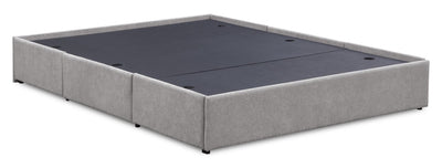 Amos Upholstered Storage Bed Base in Grey Fabric with 3 Built-in Drawers - Queen Size | Base de lit de rangement Amos rembourrée en tissu gris avec 3 tiroirs intégrés - format grand lit