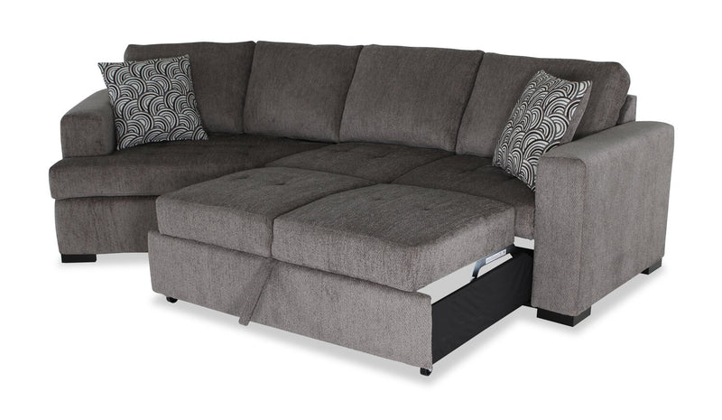 Made in Canada Legend 2-Piece Left-Facing Chenille Fabric Cuddler Sleeper Sectional - Pewter Brown