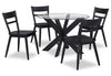 Remi 5pc Dining Set with Table & 4 Ladder-Back Chairs, Glass & Wood, 42\"W Round - Black