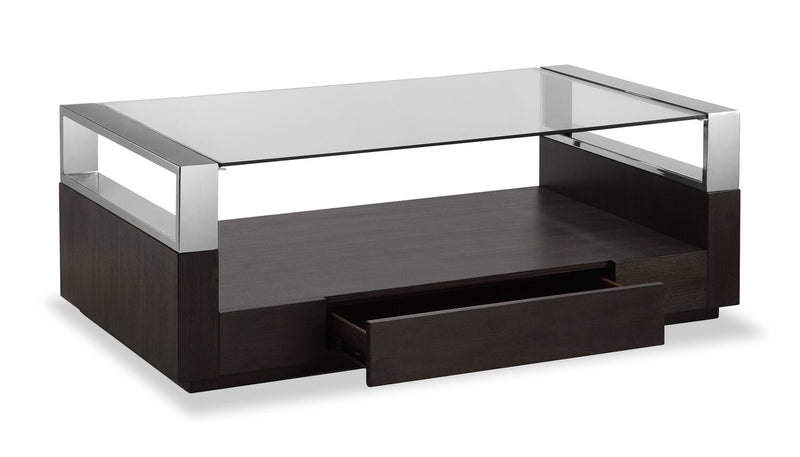 Perrin 50\" Modern Glass Top Coffee Table with Storage and Shelf - Graphite
