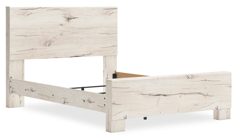 Derekson Panel Bed with Headboard & Frame, Rustic White - Queen Size