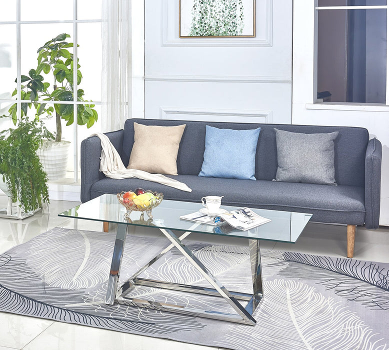 Briar 47\" Modern Glass Top Coffee Table - Silver