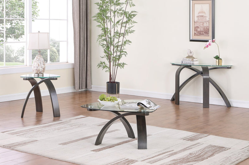 Jorja 34.75\" Modern Glass Top Coffee Table - Brown with Bentwoood Legs