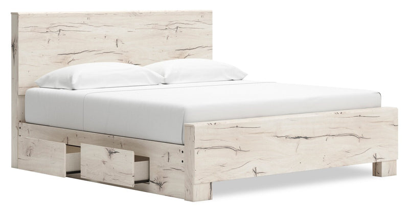Derekson Storage Bed with 2 Built-In Side Drawers, Rustic White - King Size