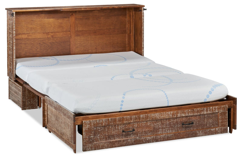 Parker Cabinet Bed with Memory Foam Mattress,  Weathered Brown - Queen Size