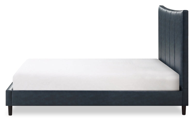 Paseo Platform Bed in Navy Vegan-Leather Fabric - Full Size