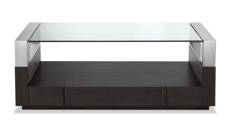 Perrin 50\" Modern Glass Top Coffee Table with Storage and Shelf - Graphite