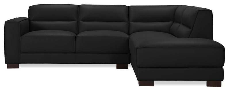 Citadel 2-Piece Right-Facing Top-Grain Genuine Leather Sectional with Wood Legs - Black