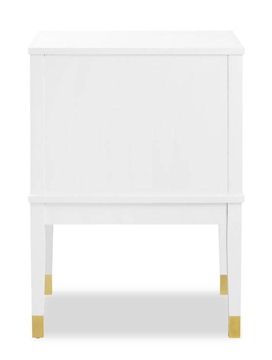 Alia Bedside 2-Drawer Nightstand with Gold Accent, 18\"W x 25.75\"H - White