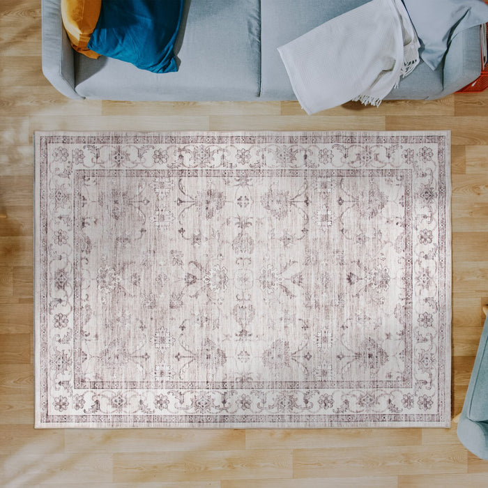 Aylin Ivory Washable Area Rug - 5’ x 7’