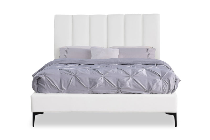 Nova Upholstered Platform Bed in White Vegan-Leather Fabric - King Size
