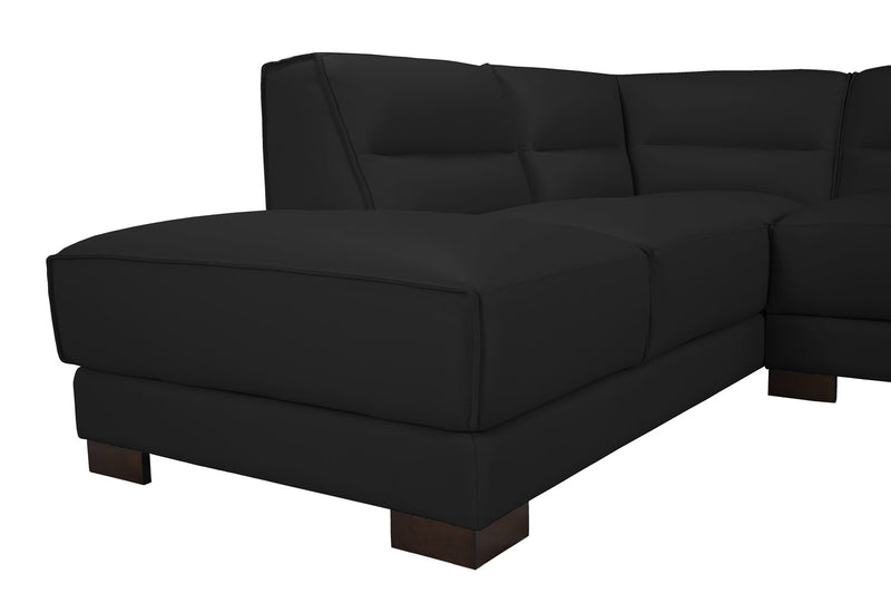 Citadel 3-Piece Left-Facing Top-Grain Genuine Leather Sectional with Wood Legs - Black