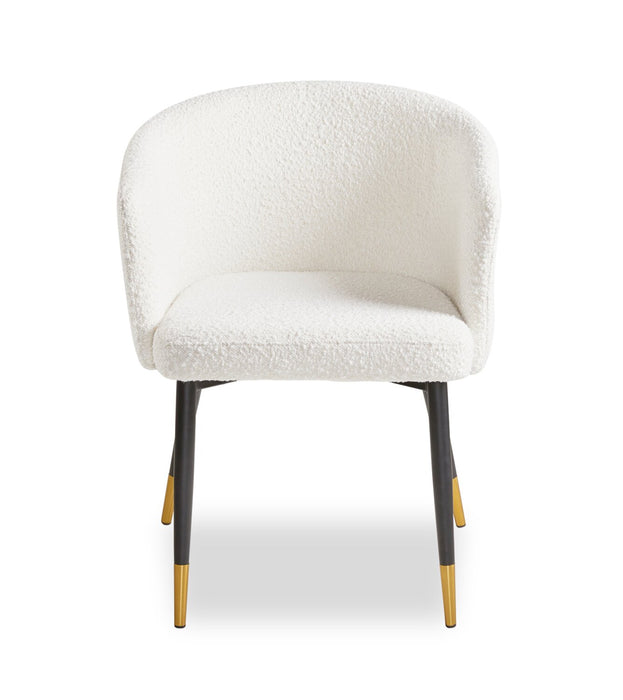 Gem Dining Chair with Boucle Fabric & Gold Accent, Metal - White