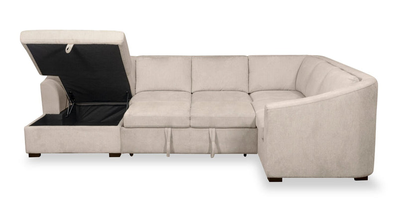 Envy 5-Piece Left-Facing Chenille Fabric Sleeper Sectional with Storage Chaise - Almond Beige